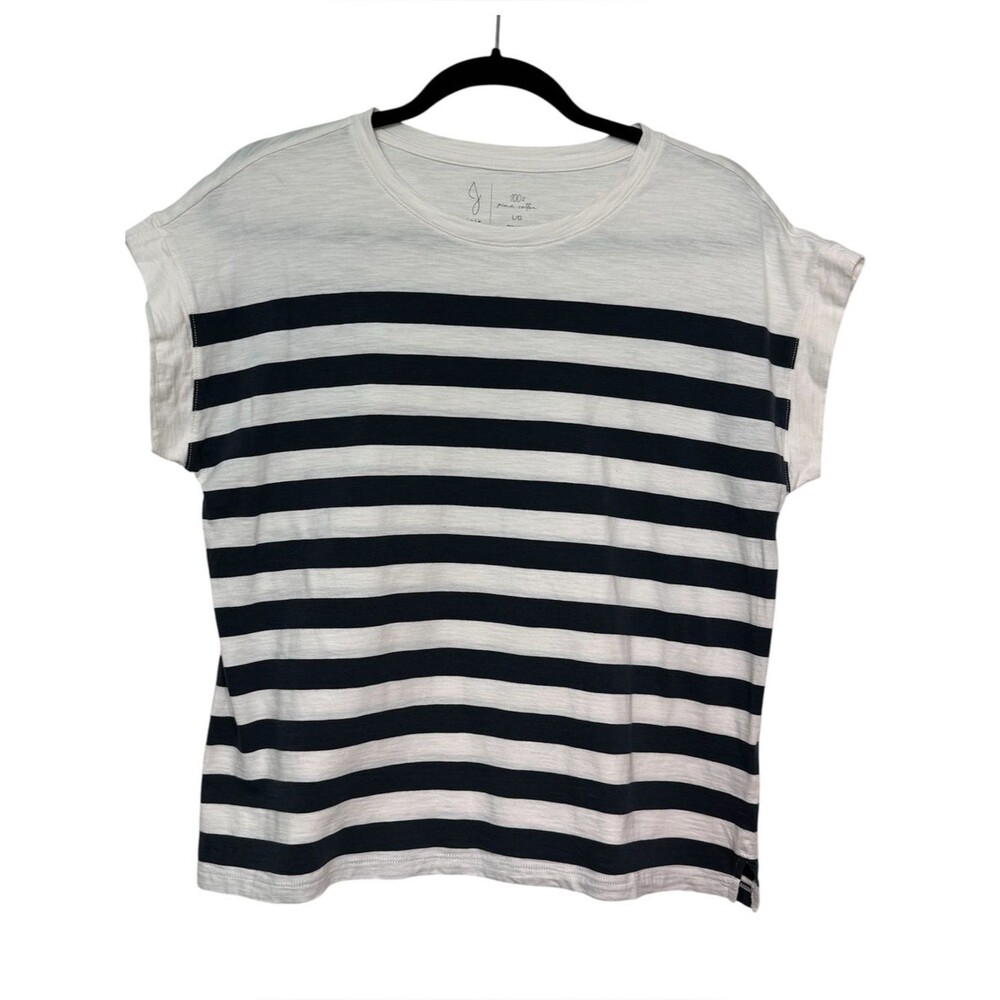 Joie Coastal Striped Pima‎ Cotton Tee Navy White Cap Sleeve L